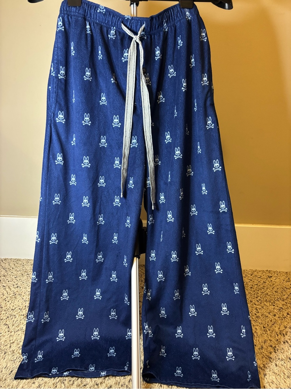 Psycho Bunny Men’s M Blue Skull Crossbones Pajama Lounge Pants Wide Leg